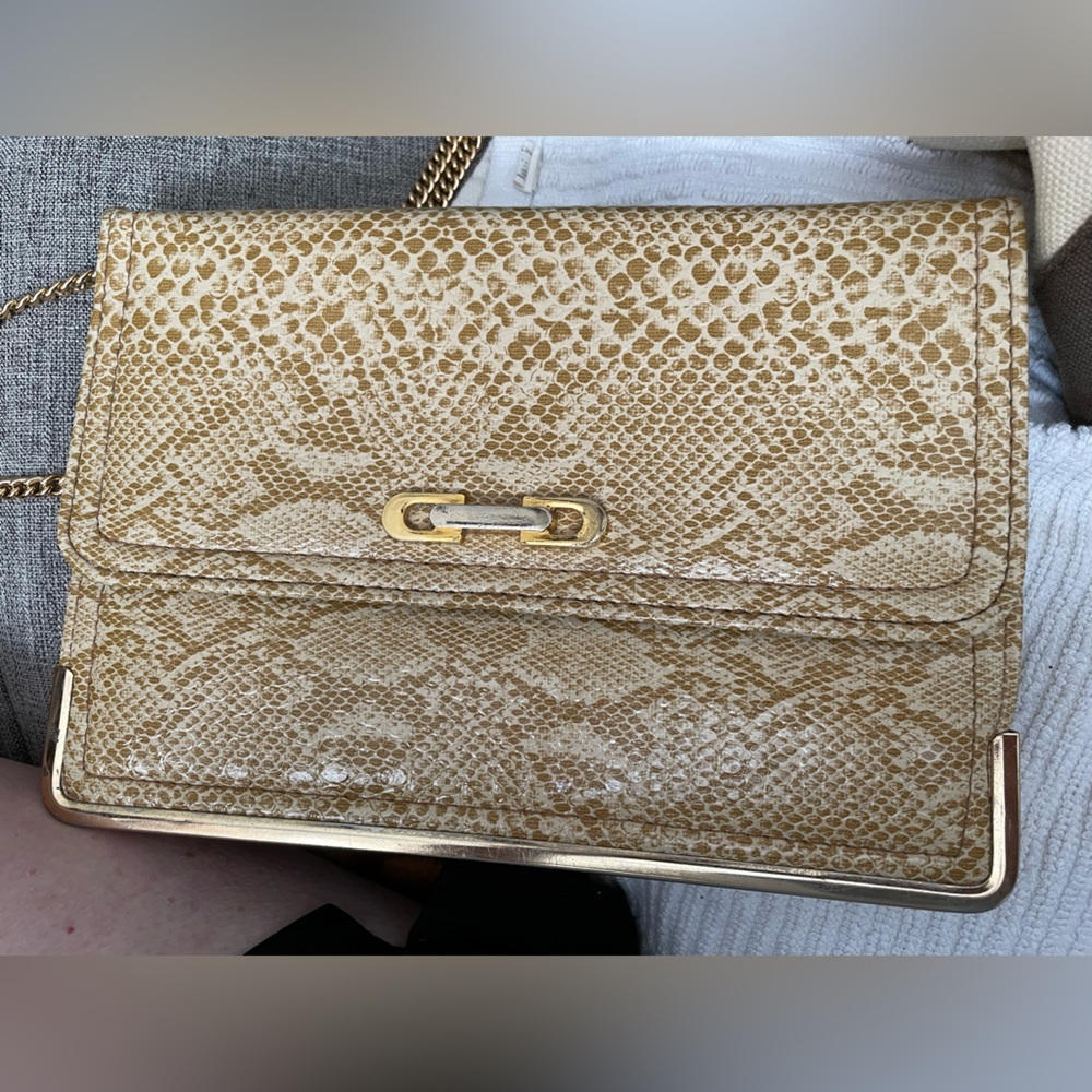 Vintage 70’s golden Snakeskin luxurious chainstrap Shoulder bag clutchgold trim